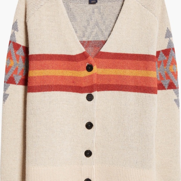 Pendleton Cream and Red Cardigan Sweater Oversized Wool Blend - Picture 6 of 13